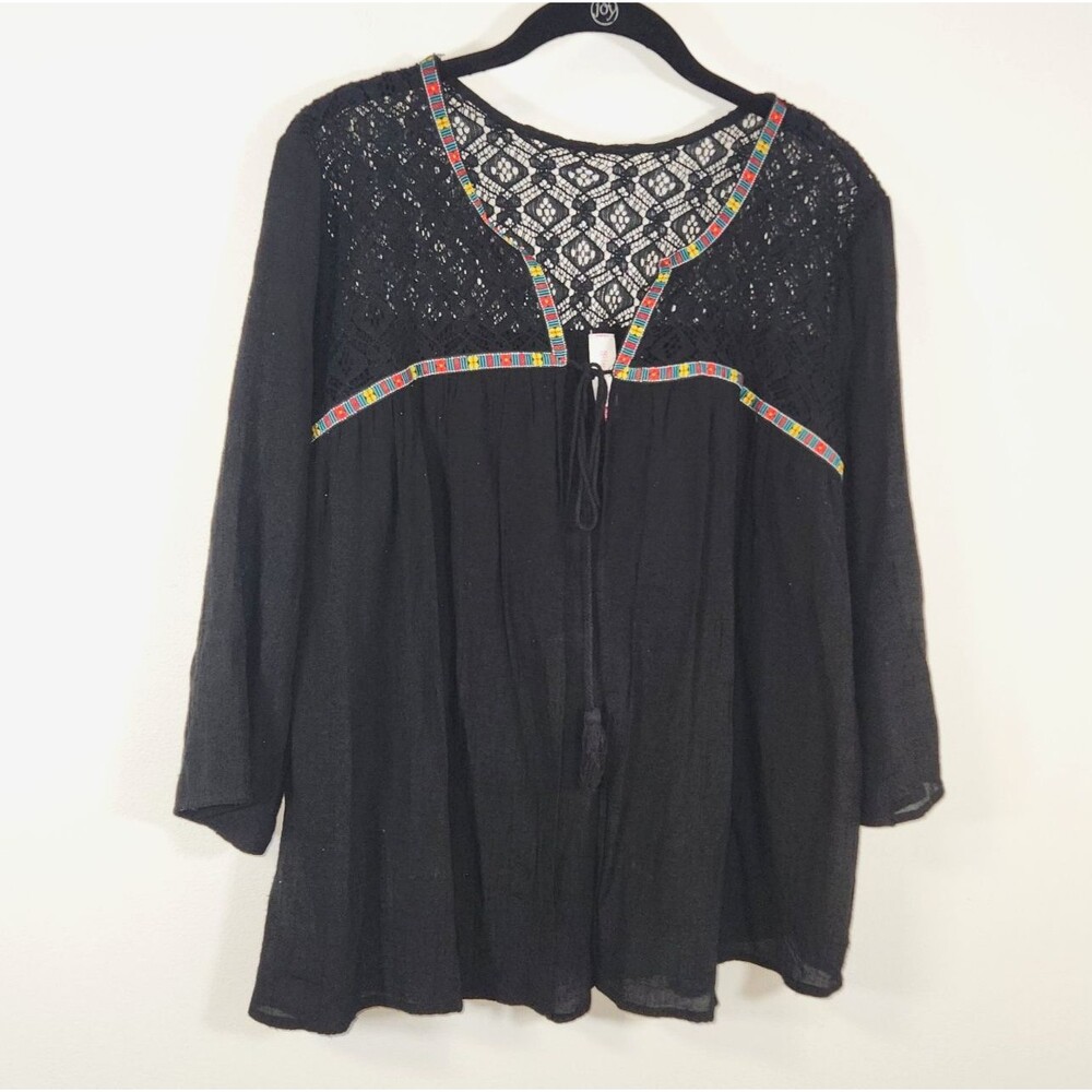 Open Front w/Tie Lace Shoulder Colorful Ribbon Trim Cardigan Size XL 15/17